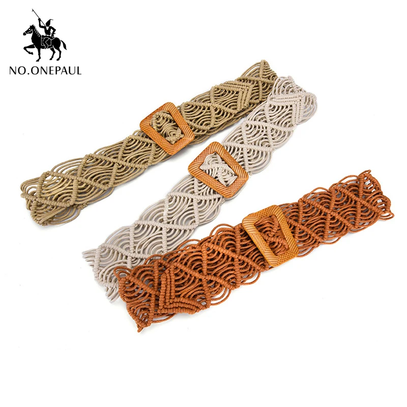 Женский ремень NO.ONEPAUL широкий Плетеный в национальном стиле с квадратной пряжкой