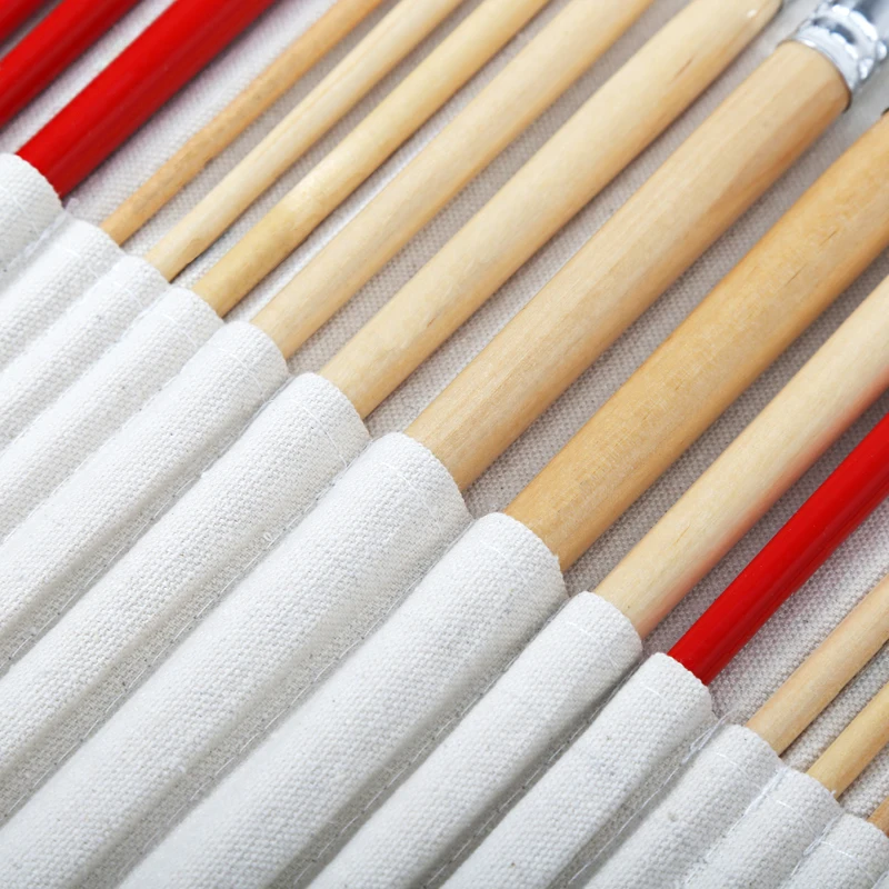 

38 Pcs Paint Brushes Set with Canvas Bag for Oil Acrylic Watercolor Painting Long Wooden Handle Multifunction Brush Art Supplies