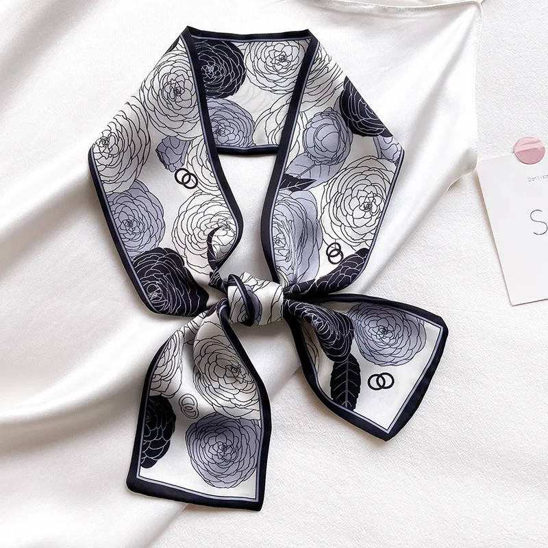 

Fashion Ribbon Silk Scarf Women Luxury Floral Neck Long Thin Scarves Office Lady Shawls Bandana Hijab Bag Dress Scarves 100*10Cm