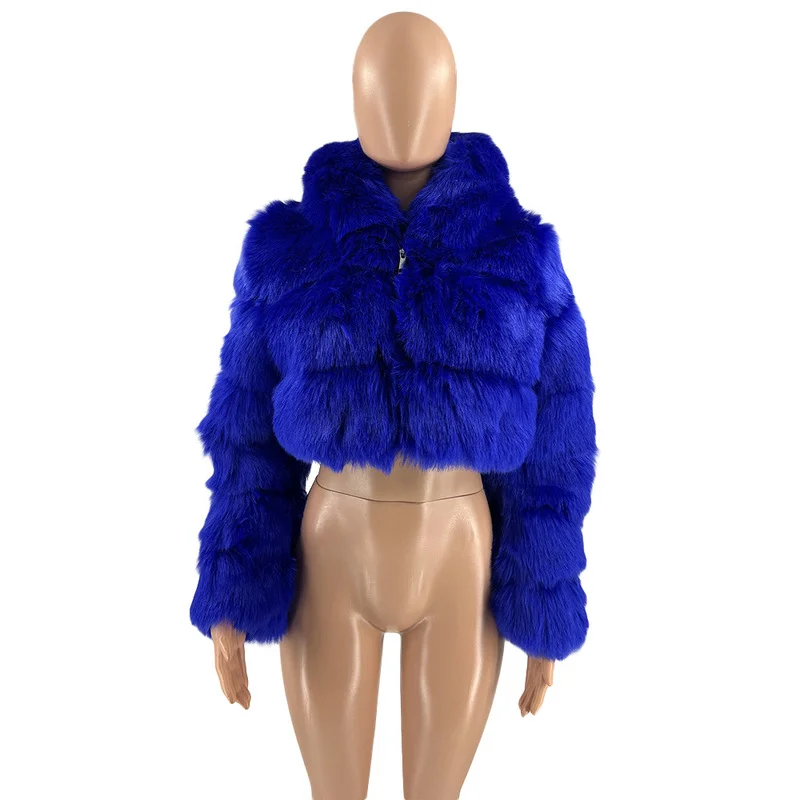 Fashion Faux Fox Fur Coat Winter Women High Quality Hooded Slim Long Sleeve Thick Warm Short Fur Jackets Casual Party Overcoat