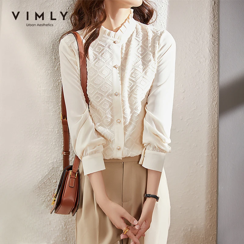 Рубашка женская кружевная с воротником-стойкой и длинным рукавом на осень F8673 2021 |