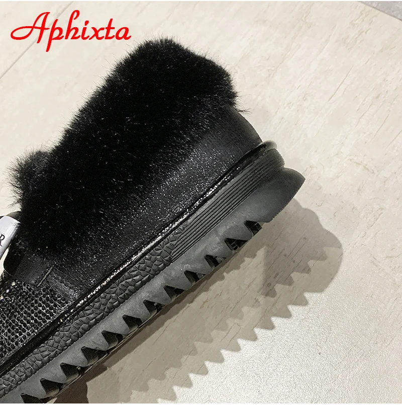 Aphixta с украшениями в виде кристаллов теплые зимние сапоги Для женщин платье-пачка с бантом Красочные из ткани, расшитой блестками; туфли Стразы алмазы зима плюс Женская обувь на меху