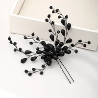 black color crystal hairpins handmade vintage baroque tiara headpiece wedding headdress women bridal hair accessories jewelry