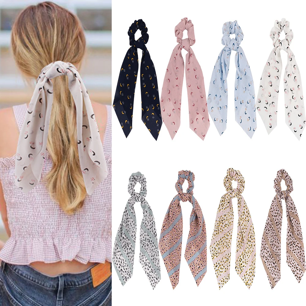 Резинки для волос с цветочным принтом женские эластичные резинки длинным шарфом