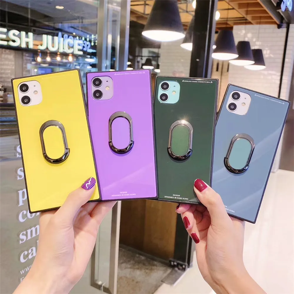 Для iphone 11 pro Xs max XR закаленное стекло с подставкой кольцо на палец квадратный чехол