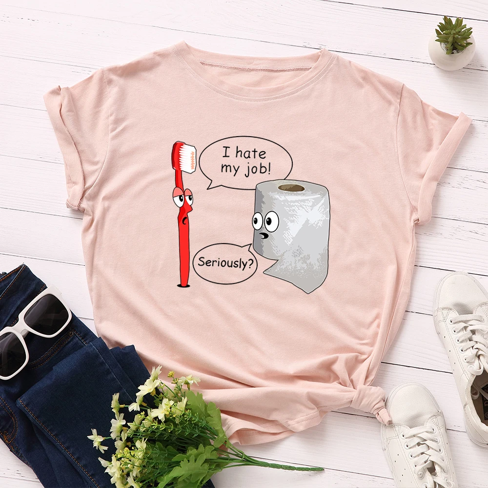 

Women Graphic Tees Female Oversized T Shirts Clothes Short Sleeve 100% Cotton Funny Toothpaste Toothbrush Print Tee Tops Shirts