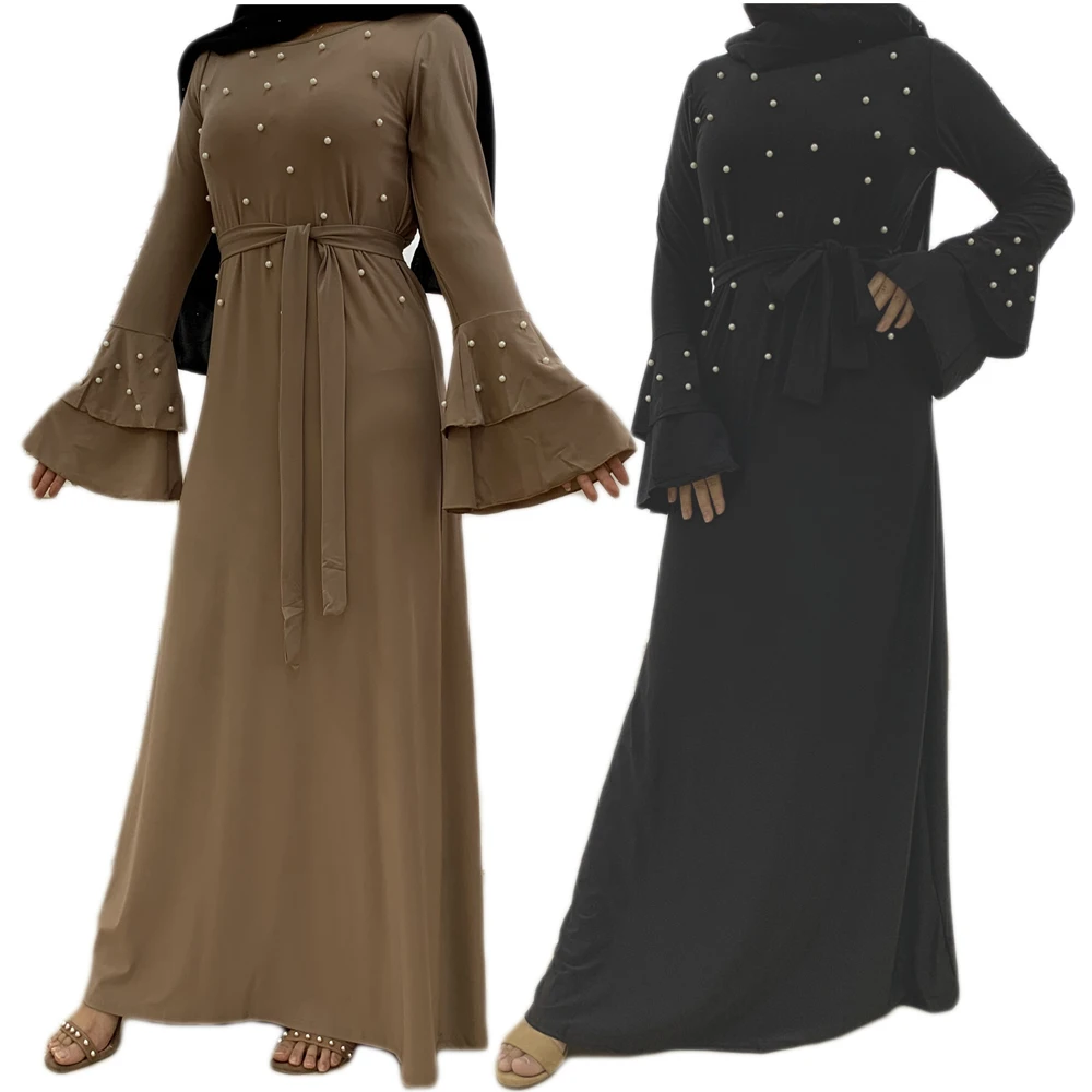 

Abaya мусульманское женское длинное платье с расклешенными рукавами с бисером Арабский Кафтан Дубай Ближний Восток Рамадан мусульманская од...