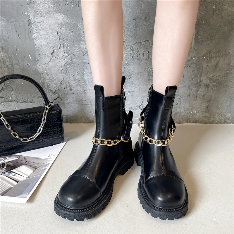 

Rock Shoes Woman Round Toe Low Heels Booties Luxury Designer Boots-Women Rubber Riding Mid Calf Autumn Ladies Fashion Lolita