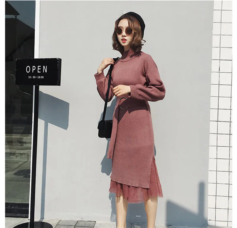 Водолазка новинка 2020 вязаное платье-свитер для женщин Осень-зима тонкие свитера