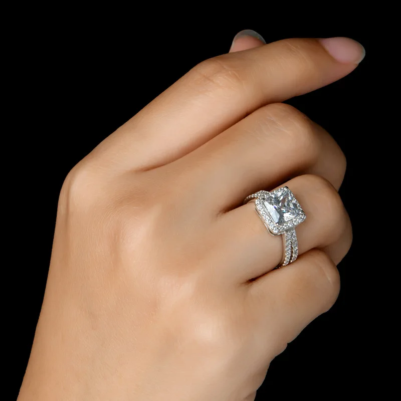 

7*7mm Princess Cut Lab-created Diamond Ring wedding proposal brand shining fine jewelry 925 sterling silver band