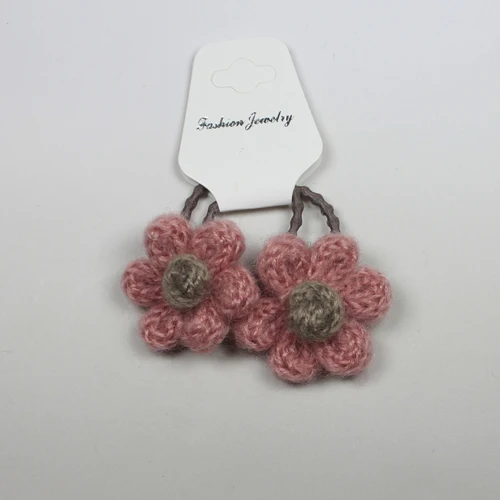 Pink Flower 2 шт./партия, зимний детский вязаный цветок, пушистые круглые помпоны для волос, помпон для волос, резинки для волос, конский хвост, держатель HB038 - Цвет: Pink Flower