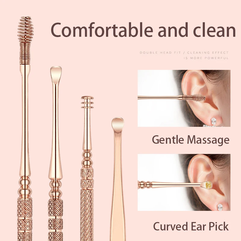 

Stainless Steel Ear Picking Kit Massage Earpicks Ear Wax Remover Cleaner Scratcher Curette Picker Spoon Tool Goose Feather Stick