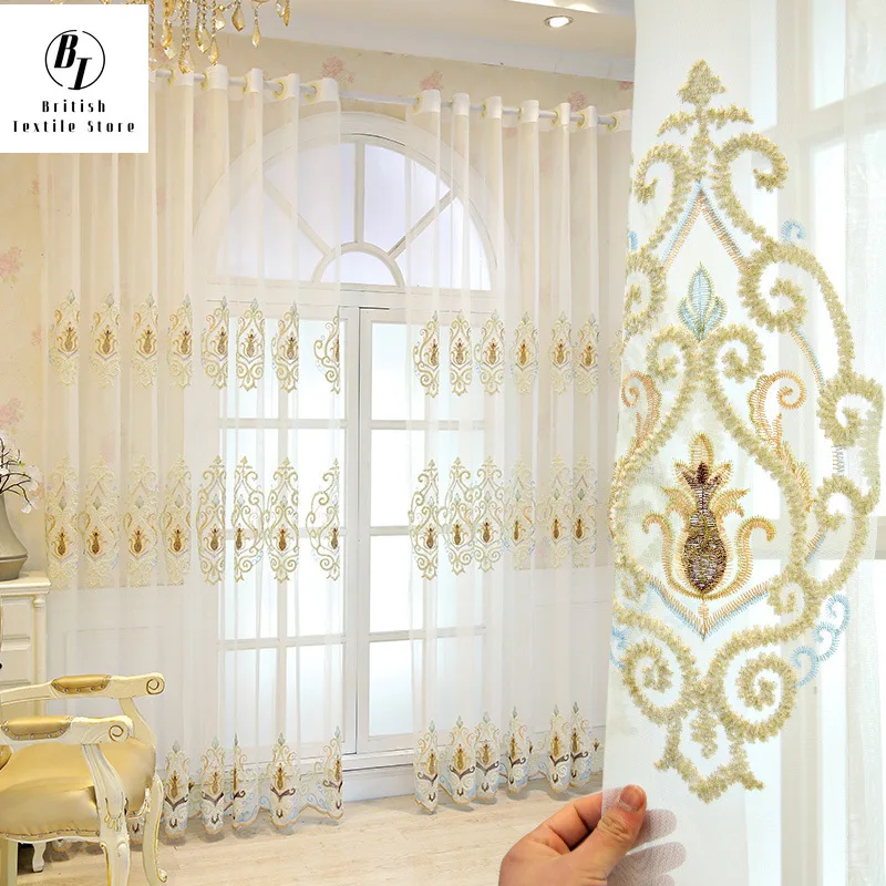 

Simple Modern Curtains for Living Dining Room Bedroom European Style Curtain Semi-shading Translucent Embroidery Curtain