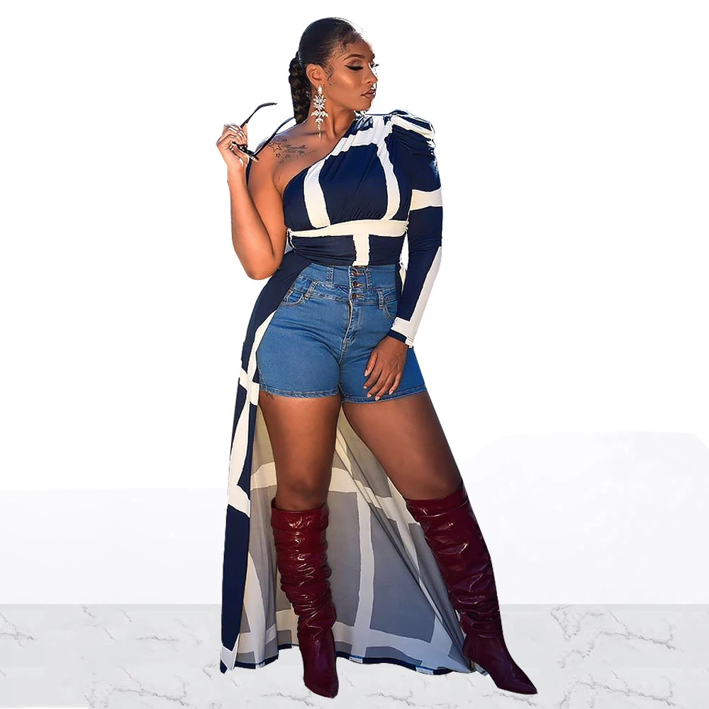 Женский Длинный топ на одно плечо с леопардовым принтом|Футболки| |