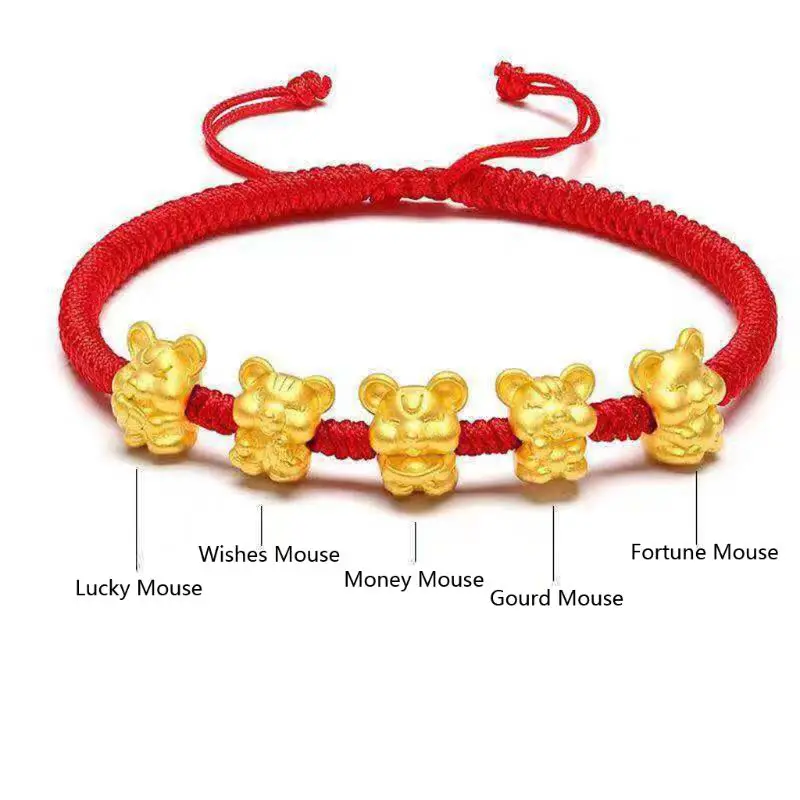 

2020 New Year Mascot Golden Mouse Charm Five Fortunes Bracelets Attract Wealth Lucky Kabbalah Red String Bracelet Unisex