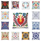 Мексиканские цветы, птицы, вышивка Otomi, наволочки для дивана, гостиной, фольклорная Цветочная текстура, плитка, квадратный чехол для подушки 40x40 см