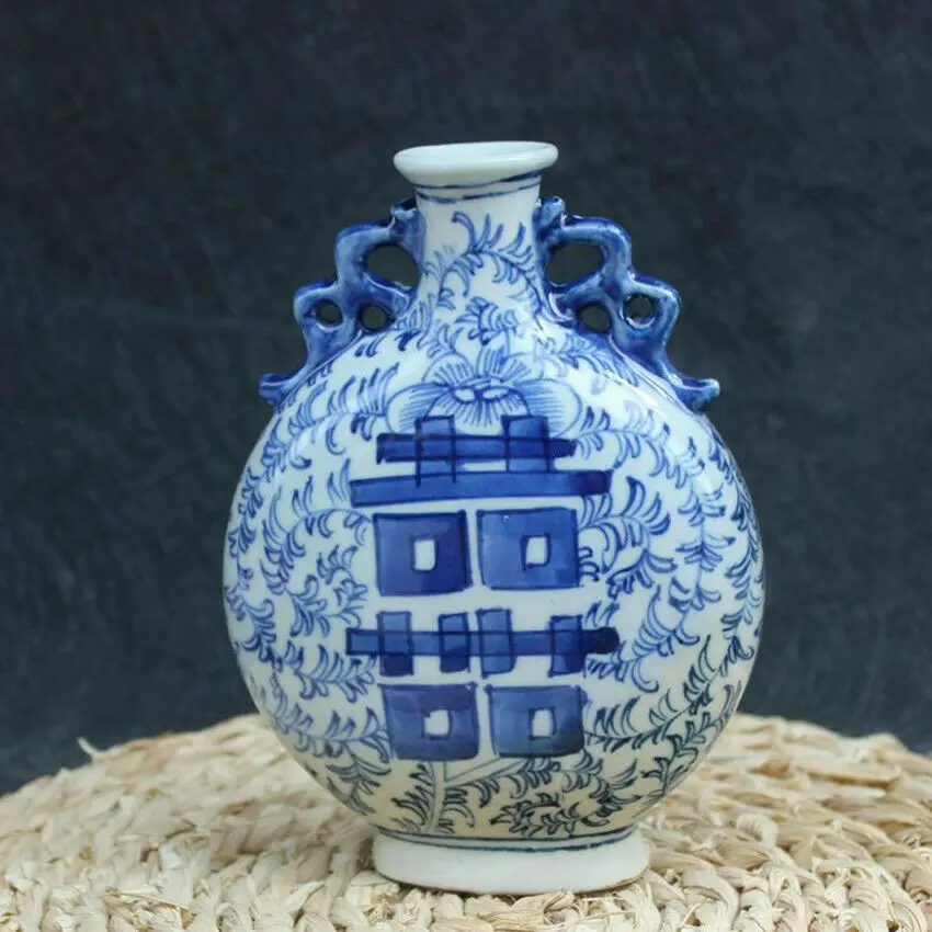 

Старые китайские синие и белые фарфоровые вазы ручной росписи с двойным счастьем