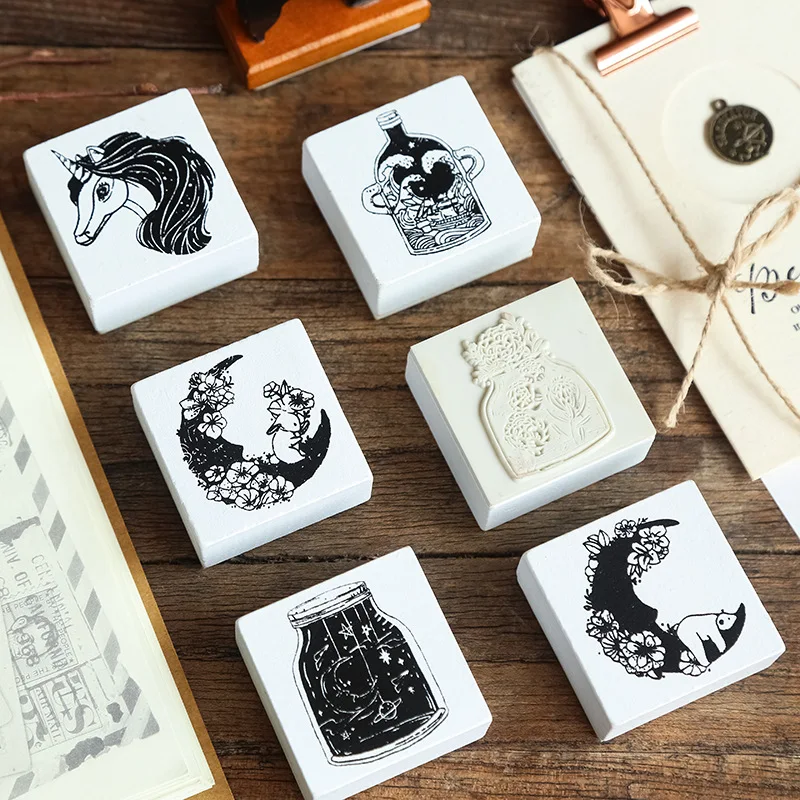 Цветок Луна деревянная печать единорог блокнот открытка конверт инструмент для