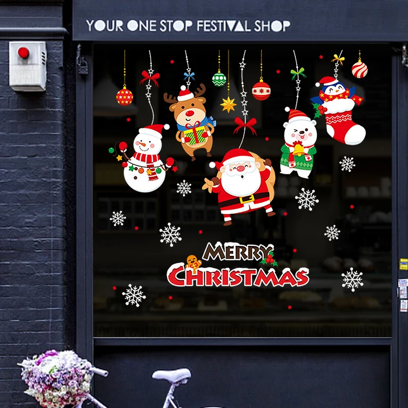 

Christmas holiday decor Santa Claus charm shop window glass door sticker kids room home decoration self-adhesive wall stickers