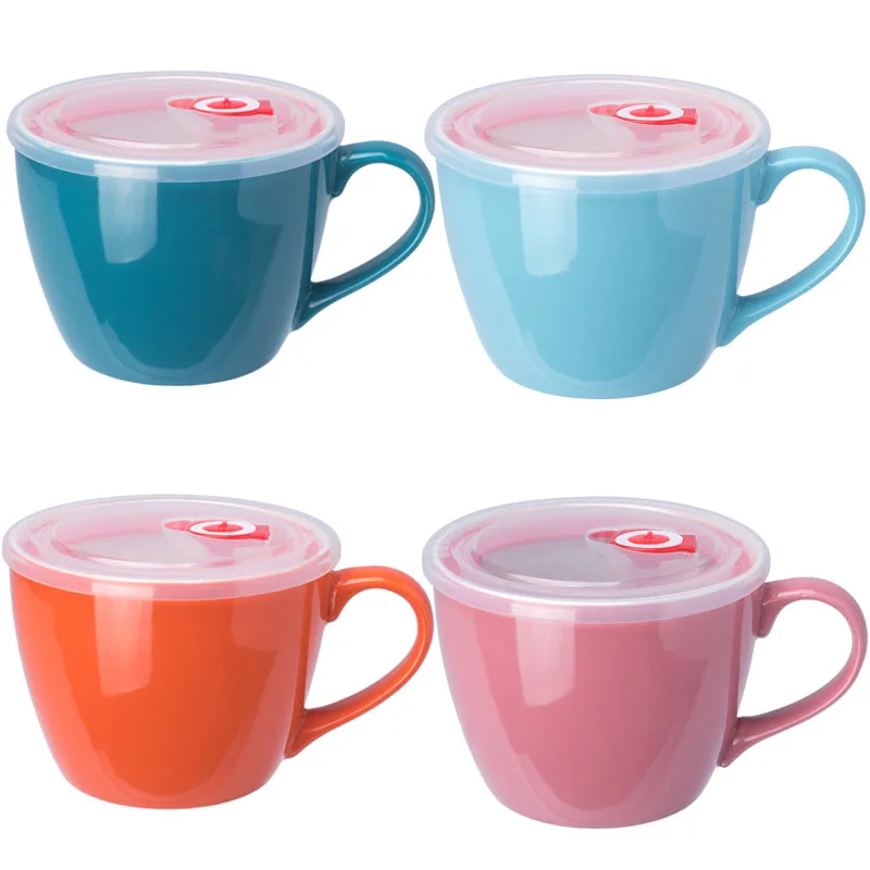 

900ML Japanese Style Microwave Ceramic Bowl for Salad Fruit Vegetable Instant Noodle Bowl With Handle And Lid