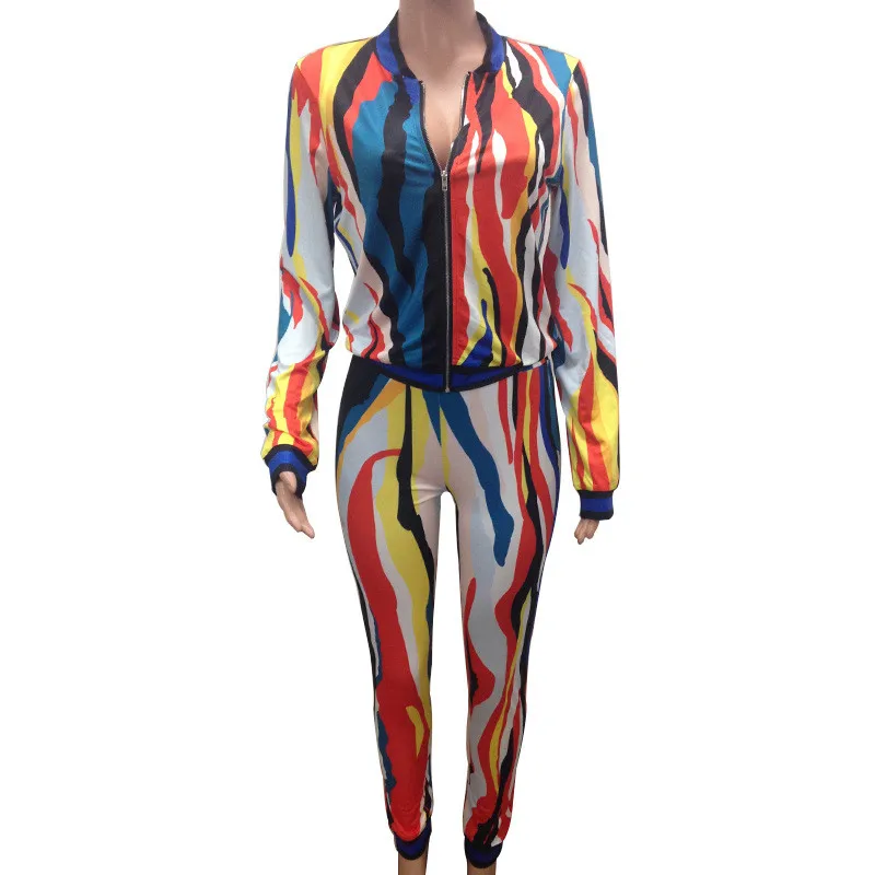 2020 New Fashion 2 Piece Set Women Sweat Suits Autumn Long Sleeve Printed Jackets and Pants Jogger Suit Casual Tracksuit |
