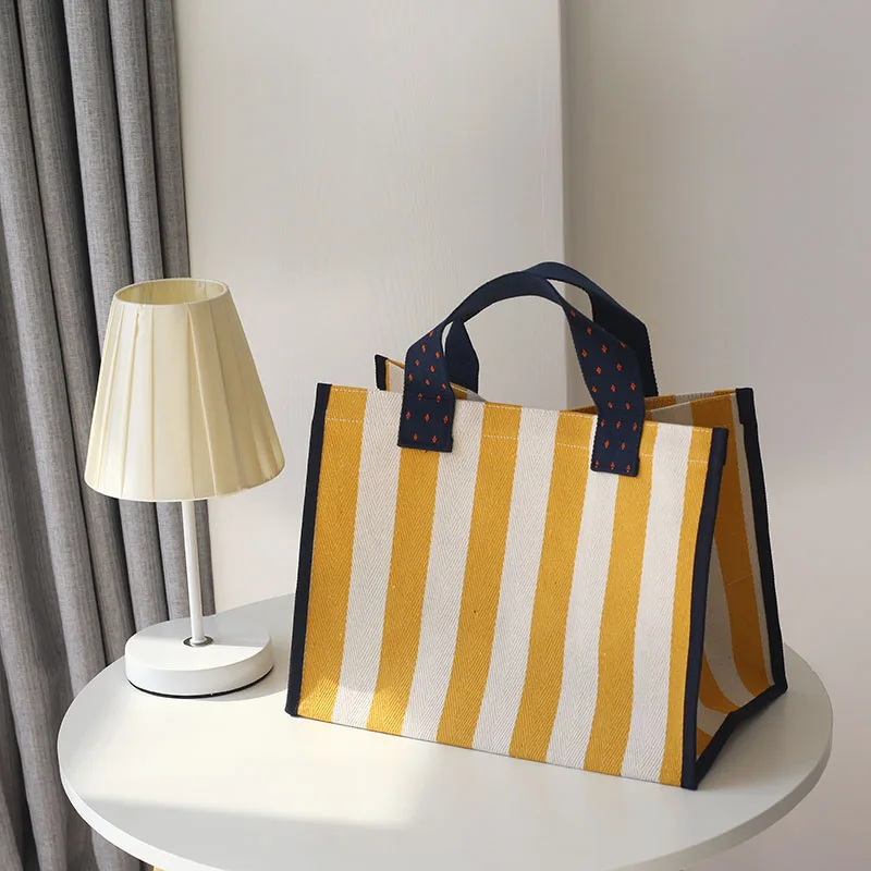Новинка 2021 модные холщовые сумки в полоску для женщин вместительные пляжные