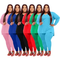 5xl plus size casual women two piece set loose crew neck tops matching suit loungewear solid pants sets outfit wholesale items