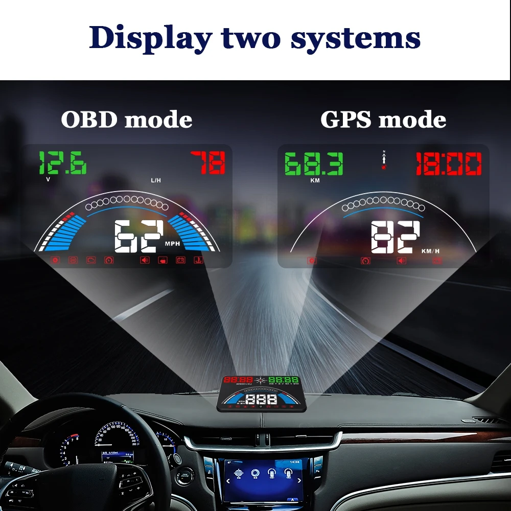 

2 в 1 Hud OBD2 + GPS головой вверх Дисплей цифровой Скорость ometer автомобиля Скорость проектор цифровой диагностический инструмент лобовое стекло ...