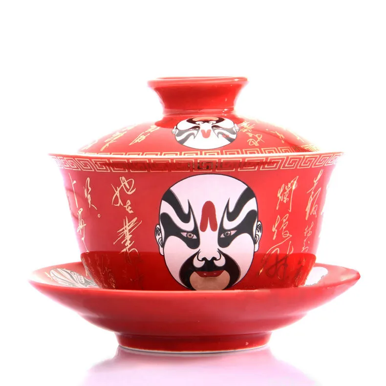 Дракон и феникс свадебный gaiwan чайная чаша китайский красный ted чайная чашка и блюдце набор - Цвет: Facial Makeup