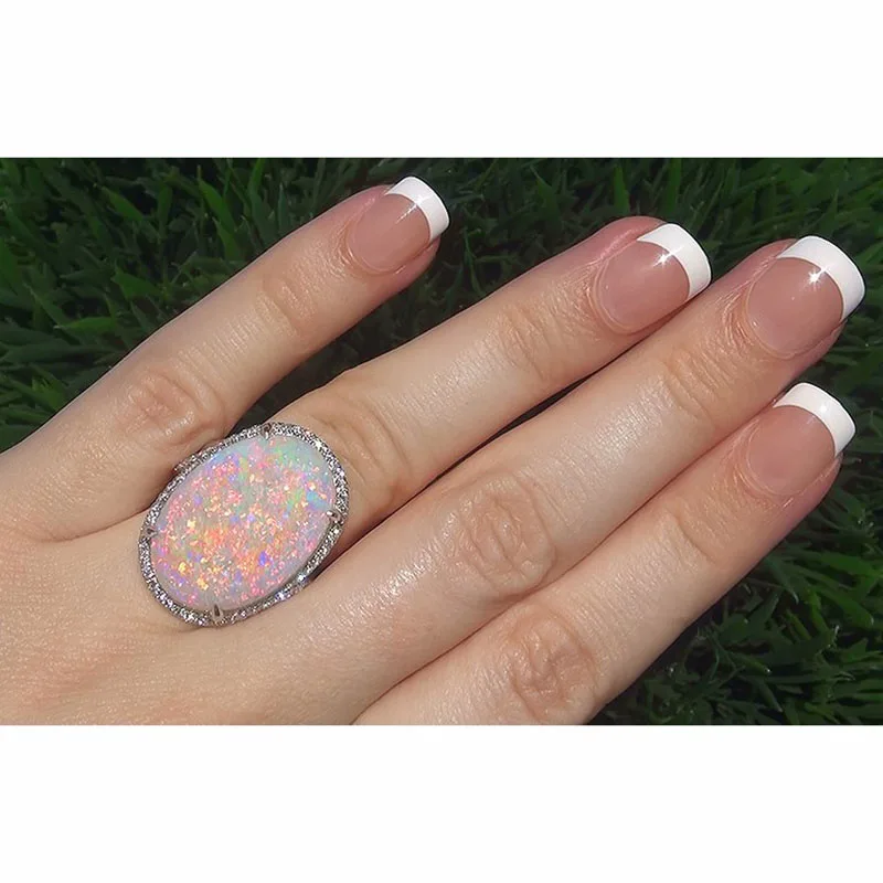 Большое овальное кольцо с огненным опалом модные ювелирные изделия кольца белым