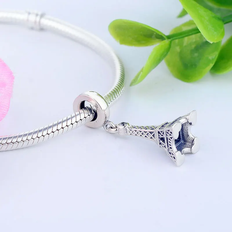 Женский браслет из серебра 925 пробы с подвеской в виде Эйфелевой башни|Бусины| |