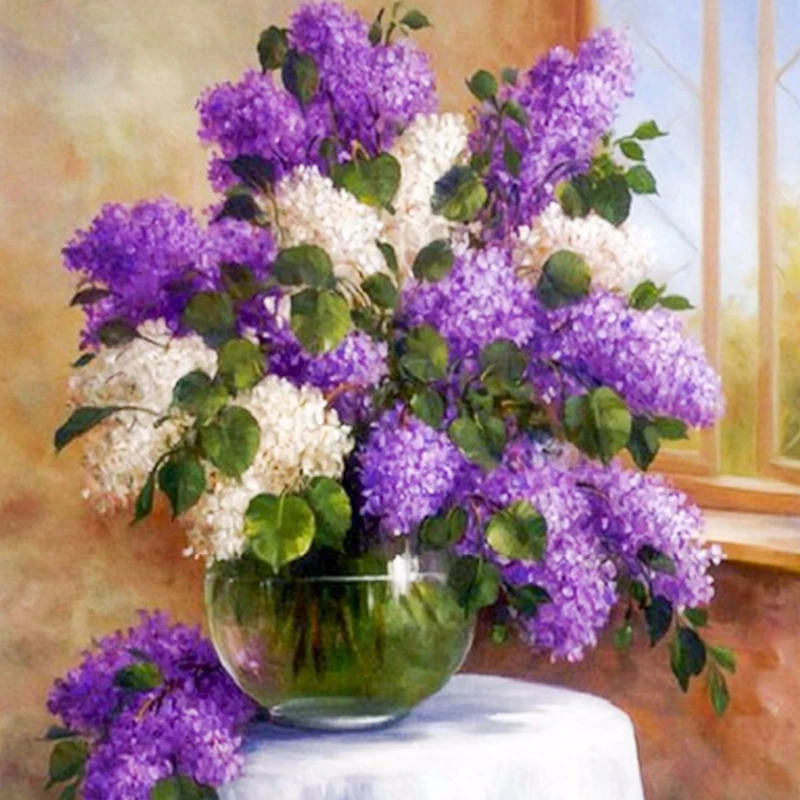 

Full Square/Round 5D DIY Diamond Painting Purple Lilac Flowers Embroidery Cross Stitch Rhinestone Mosaic Home Decoration