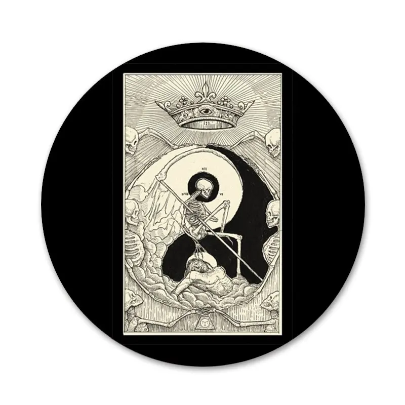 

58mm cool Death Tarot skull Icons Pins Badge Decoration Brooches Metal Badges For Backpack Decoration