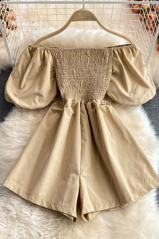 

2021 summer French style aging temperament square neck bubble sleeve waist Jumpsuit wide leg shorts Jumpsuit