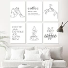 Настенная картина в скандинавском стиле с изображением кофейного бара, черная, белая Минималистичная кухонная Картина на холсте, Постер для кафе и магазина, Настенный декор