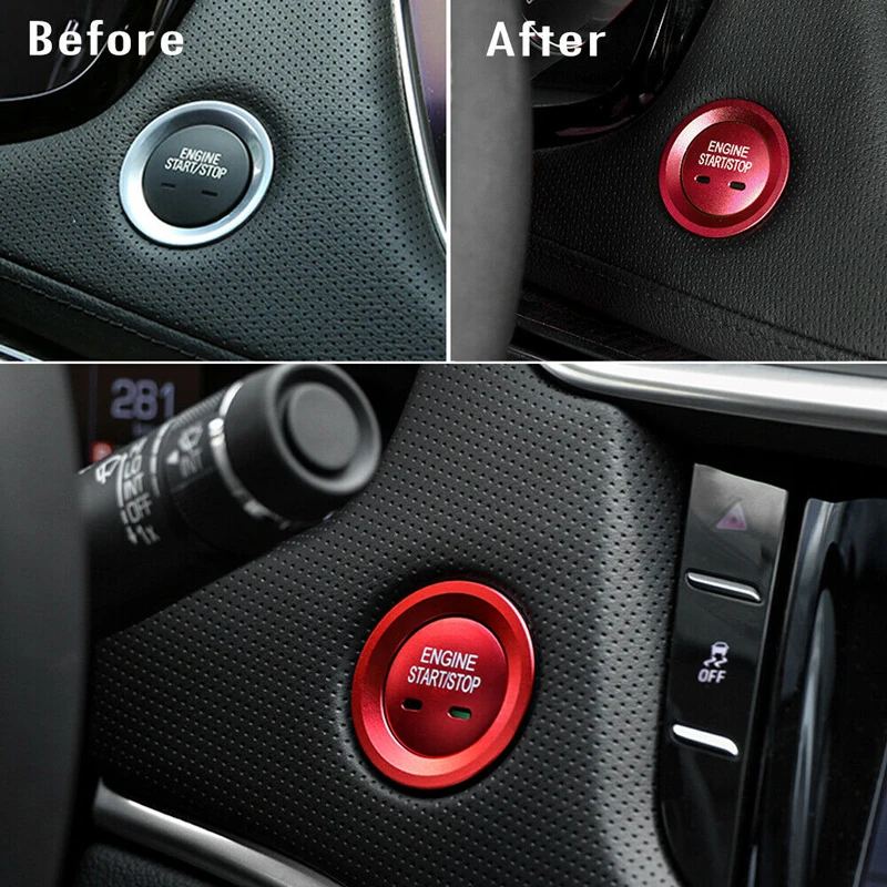 

GTinthebox Aluminum Red Keyless Engine Start Push Button with Ring Trim Stickers For Chevrolet Cadillac Escalade GMC Yukon etc