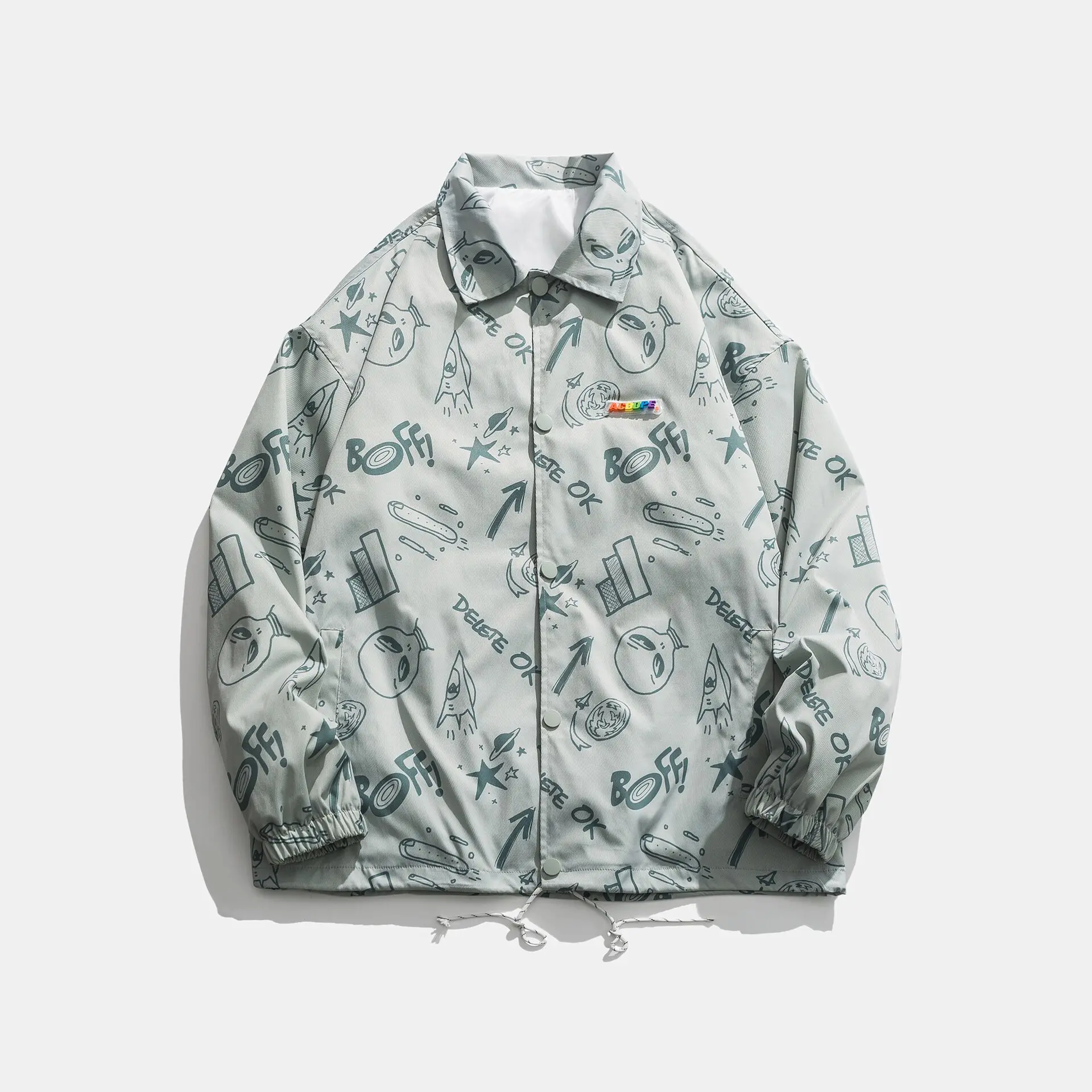 

Spring Autumn Baseball Jacket Men Cartoon College Loose Alien print jacket