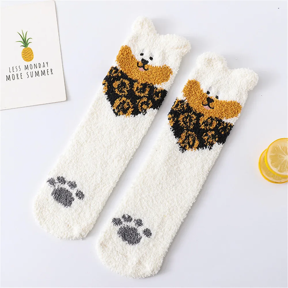 

Women Winter Thick Warm Coral Velvet Socks Women Embroidery Stereo Cartoon Animal Wild Socks Floor Home Winter Fuzzy Socks