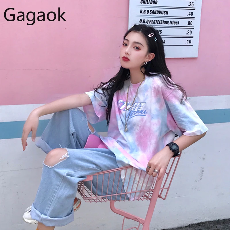 Женская футболка с круглым вырезом Gagaok Повседневная Свободная корейский пуловер