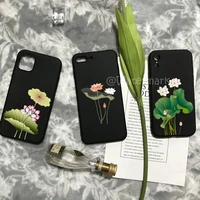 chinese style ink lotus phone case for iphone 13 mini 12 11 pro max xs x xr 7 8 plus se 2020 silicone cover