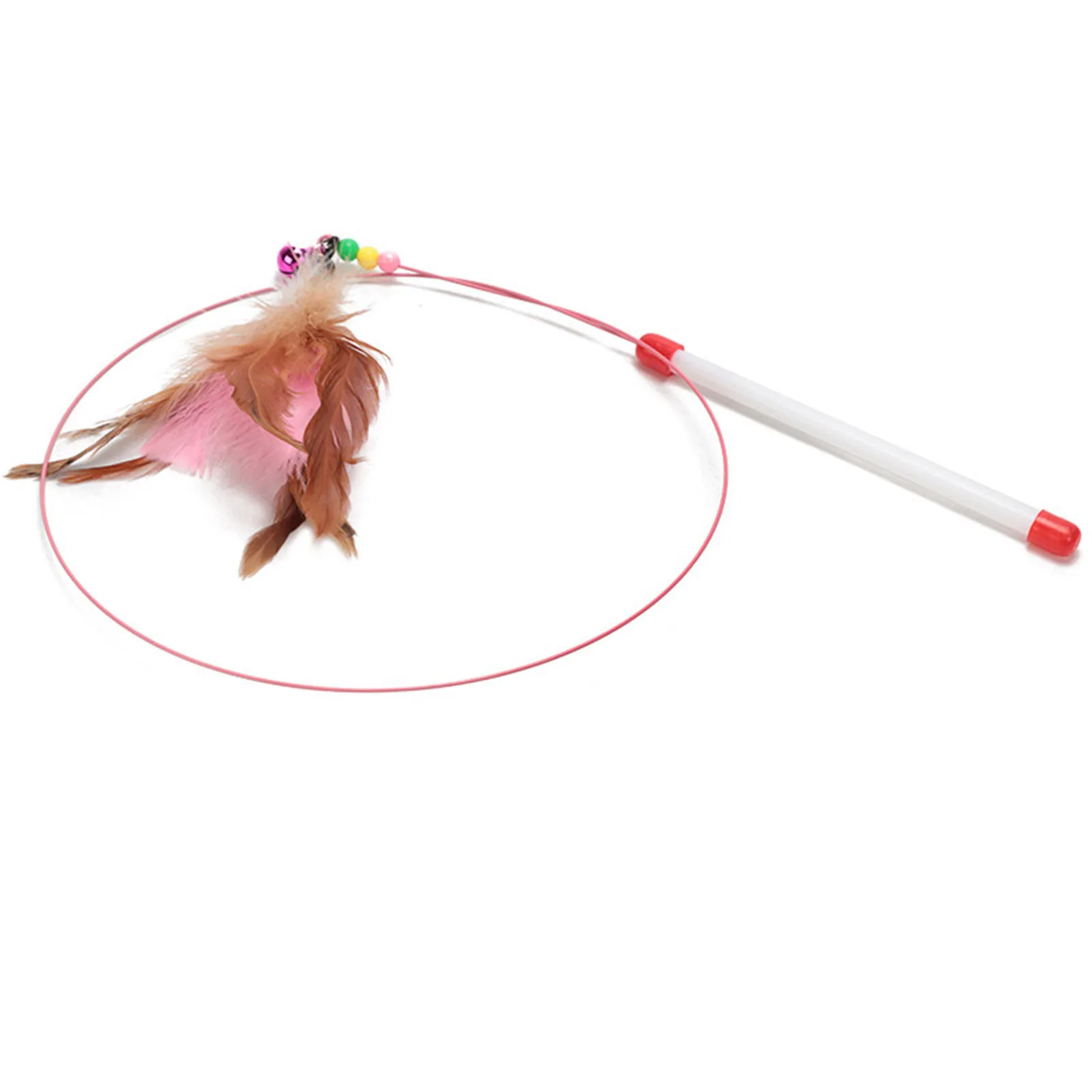 

Cat Feather Toy 90cm Long Elastic Cat Teaser Wand with Bell Natural Chicken Feather Pendant with Beads for Kitten FBS889