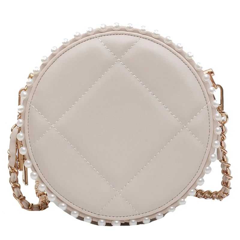 Клетчатая круглая сумка через плечо с жемчугом 2020 модная новинка