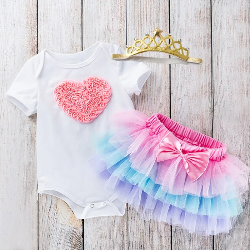 

Tutu Baby Birthday Set Summer Baby Girls Roupas Infantis Bebes 1st Outfits Rainbow + Tutu Pettiskirt Dress Party Clothing Sets