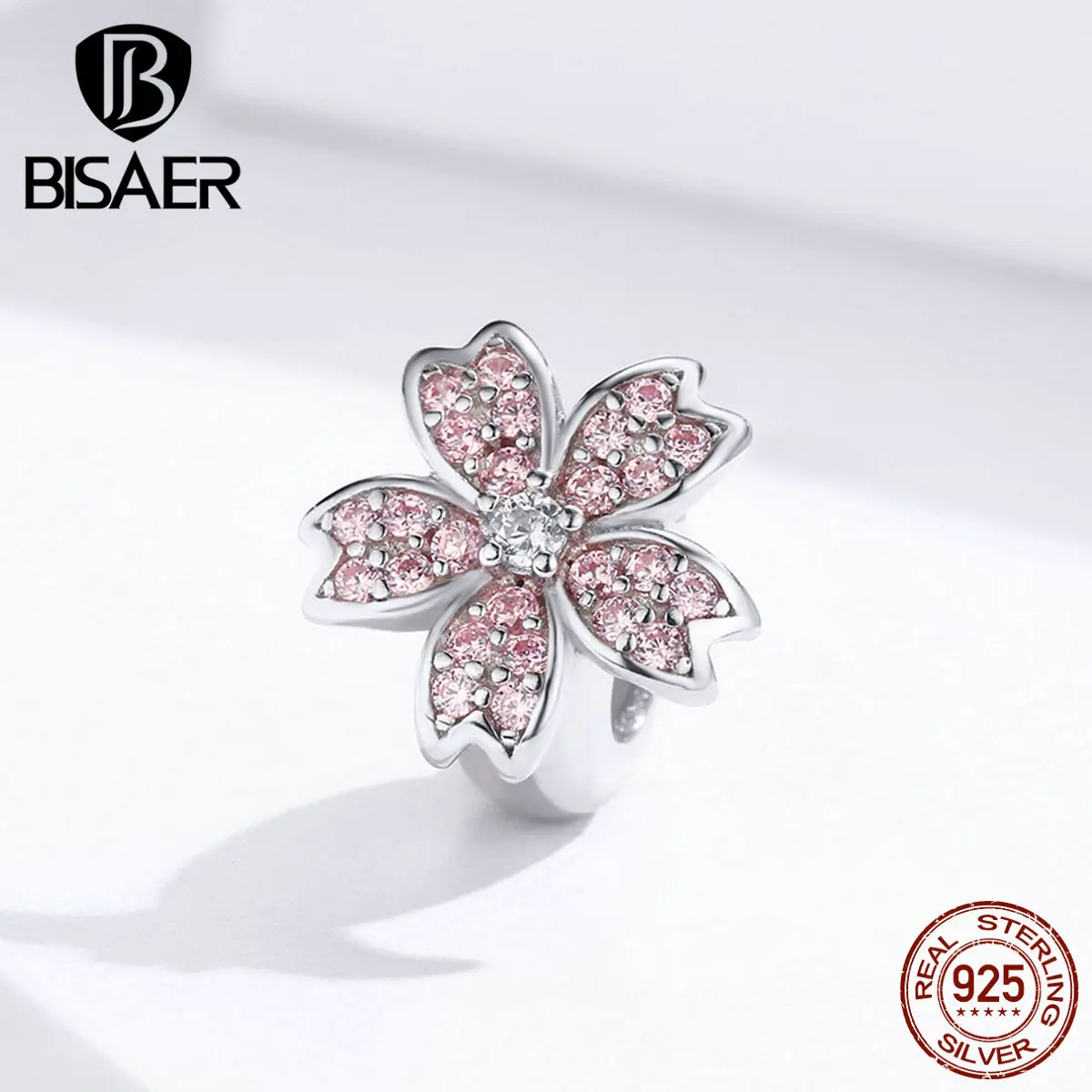 BISAER горячая Распродажа 925 пробы серебряные бусины Сакура Цветы Подвески подходят