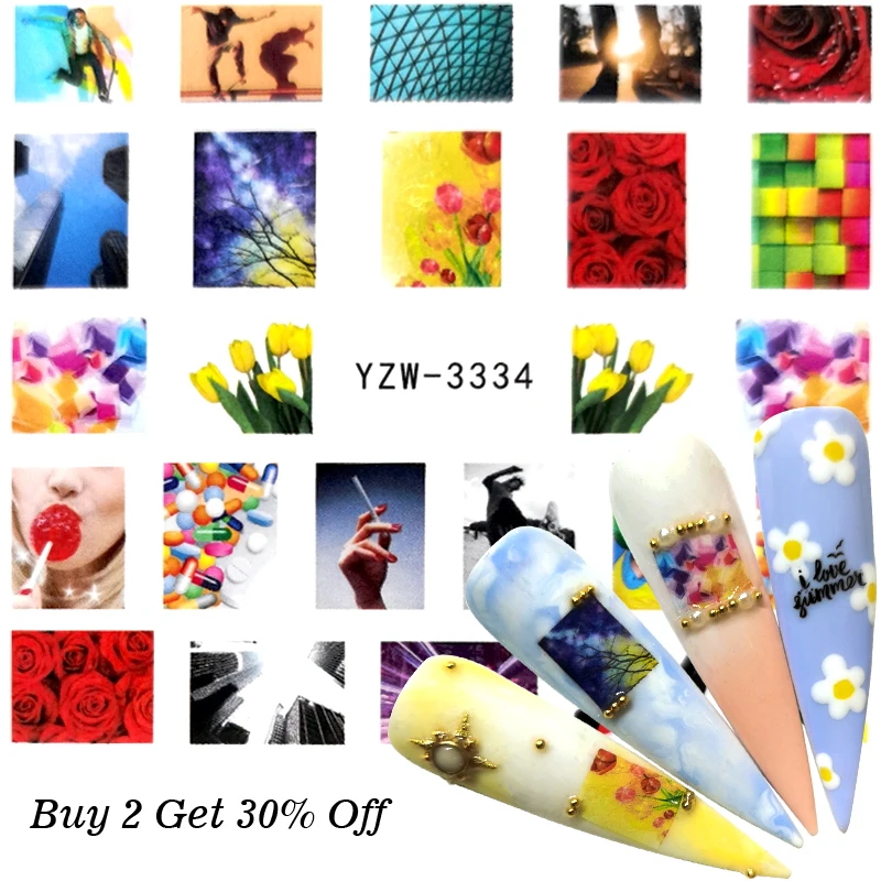 

FWC 2021 1 Sheet Optional Water Decal Nail Art Water Transfer Gothic Blooming Flower Sticker Stamping For Nails Art Stamp