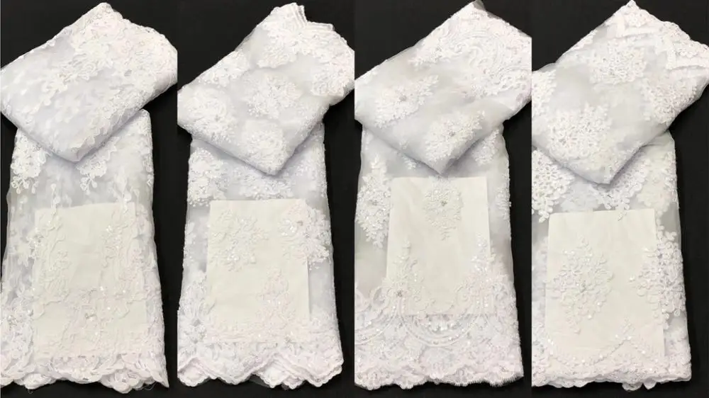 

White Christmas Embroidered African Lace Fabric 2020 High Quality Bead/Sequins Water Soluble Guipure Cord Laces For Party Dress