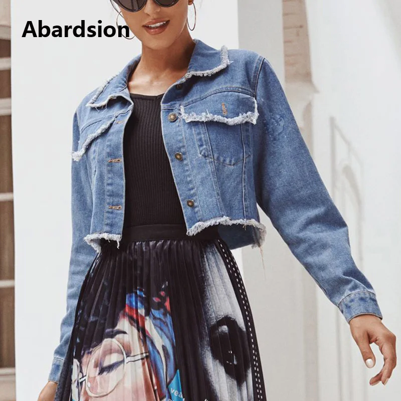 Фото Abardsion/джинсовая куртка для женщин сезон осень зима Джинсовая Верхняя одежда