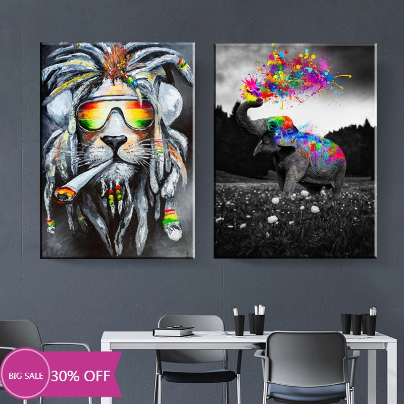 Рождественское украшение Картина на холсте искусство стену со слонами и львами