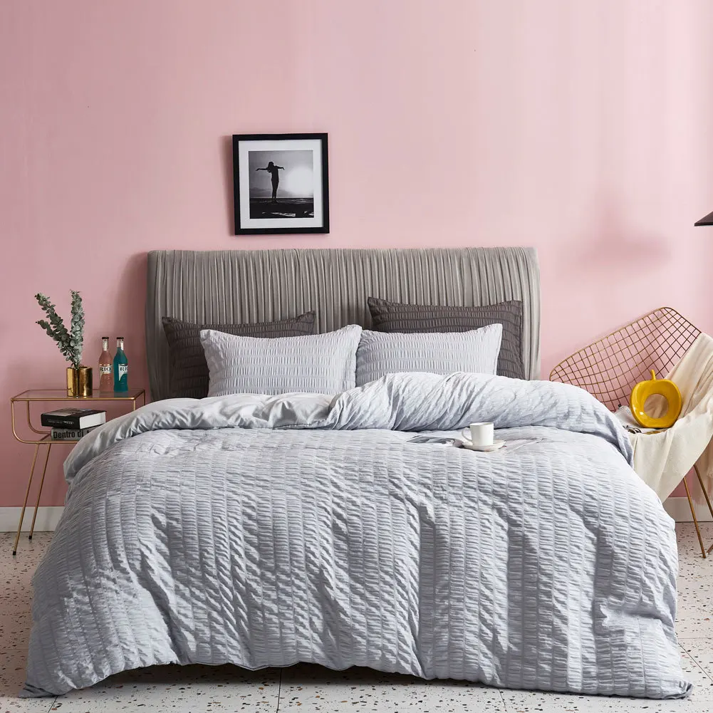 

ELKA Pure Color Nordic Style Seersucker Home Quilt Cover Bedding Three-piece Four-piece Set Bedding Set Oceania