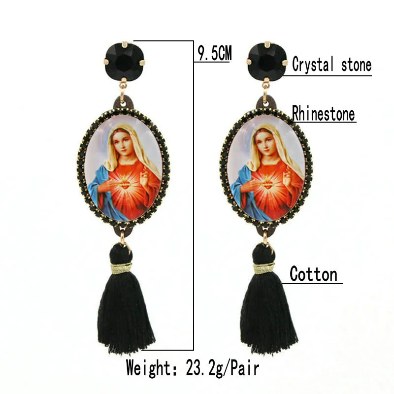 Серьги-подвески женские с кристаллами Дева Мария 2021
